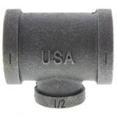 1" x 1" x 1/2" Black Malleable Iron Tee