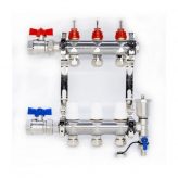 3-Loop Rhella 1" Stainless Steel Radiant Heat Manifold w/ Flow Meter