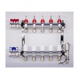 5-Loop Rhella 1" Stainless Steel Radiant Heat Manifold w/ Flow Meter
