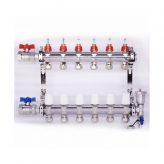 6-Loop Rhella 1" Stainless Steel Radiant Heat Manifold w/ Flow Meter