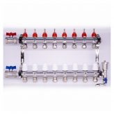 8-Loop Rhella 1" Stainless Steel Radiant Heat Manifold w/ Flow Meter
