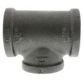 1-1/2" x 1-1/2" x 1-1/4" Black Malleable Iron Tee