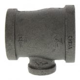 1-1/2" x 1-1/4" x 1/2" Black Malleable Iron Tee