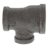 1-1/2" x 3/4" x 1/2" Black Malleable Iron Tee