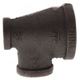 1-1/4" x 1/2" x 3/4" Black Malleable Iron Tee