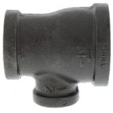 1-1/4" x 1" x 1/2" Black Malleable Iron Tee