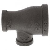 1-1/4" x 3/4" x 1/2" Black Malleable Iron Tee