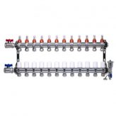 12-Loop Rhella 1" Stainless Steel Radiant Heat Manifold w/ Flow Meter