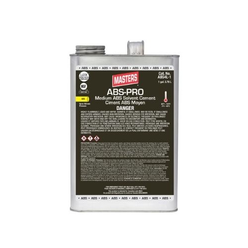 ABS4L-1 Masters ABS PRO medium yellow ABS solvent cement in a 3.78L jug