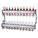 10-Loop Rhella 1-1/4" Stainless Steel Radiant Heat Manifold w/ Flow Meter