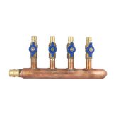 3/4" F1960 x 1/2" F1960 Expansion PEX Ball Valves Copper Manifold (4 Outlets) Closed End