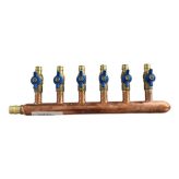 3/4" F1960 x 1/2" F1960 Expansion PEX Ball Valves Copper Manifold (6 Outlets) Closed End