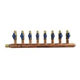 3/4" F1960 x 1/2" F1960 Expansion PEX Ball Valves Copper Manifold (8 Outlets) Closed End