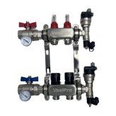 2-Loop stainless steel hydronic manifold with 1" trunk, flow meters and balancing caps
